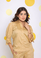 Beige Summer Relaxed Collared Everyday Wear Shirt - Kaoribyshreya