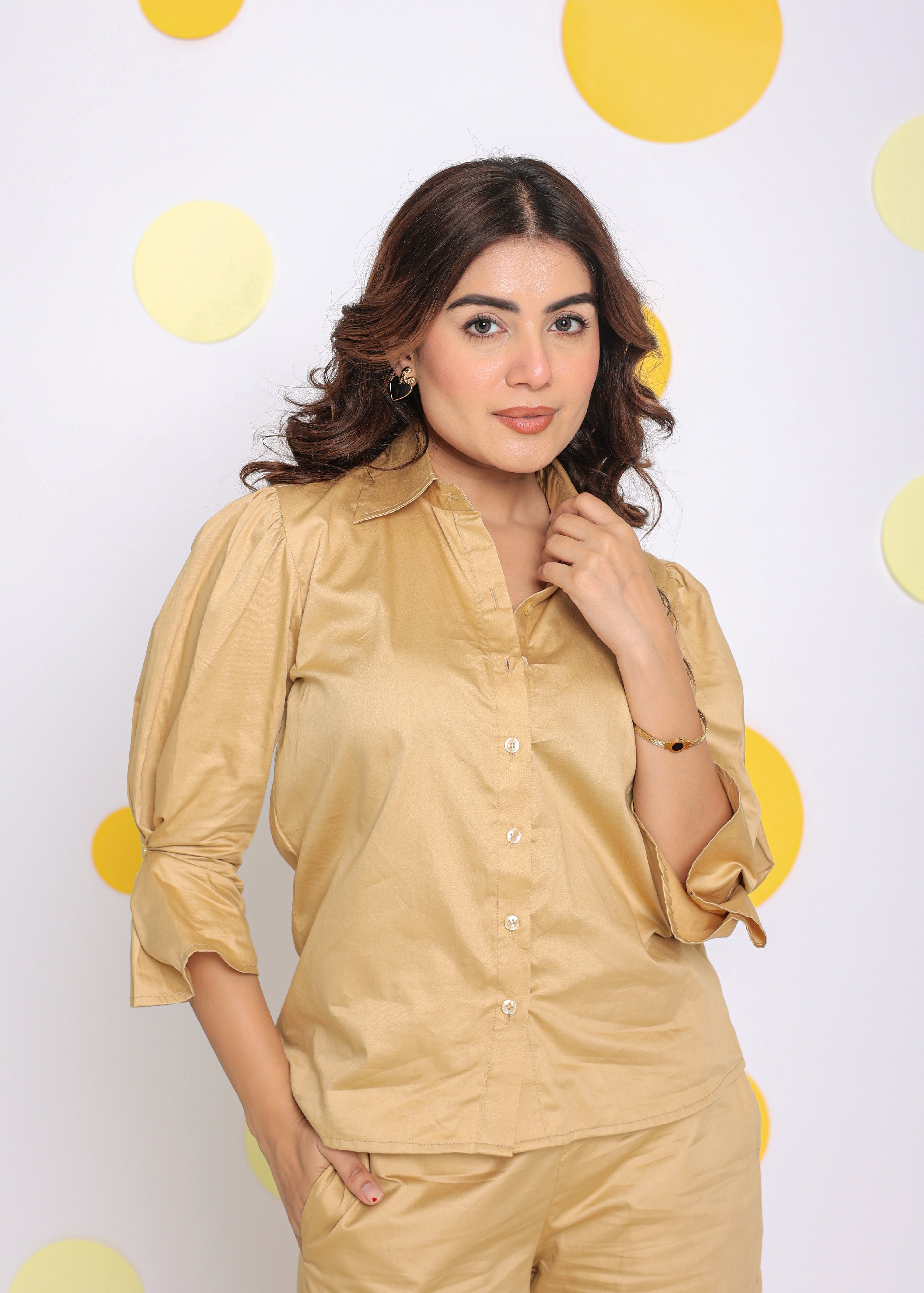 Beige Summer Relaxed Collared Everyday Wear Shirt - Kaoribyshreya