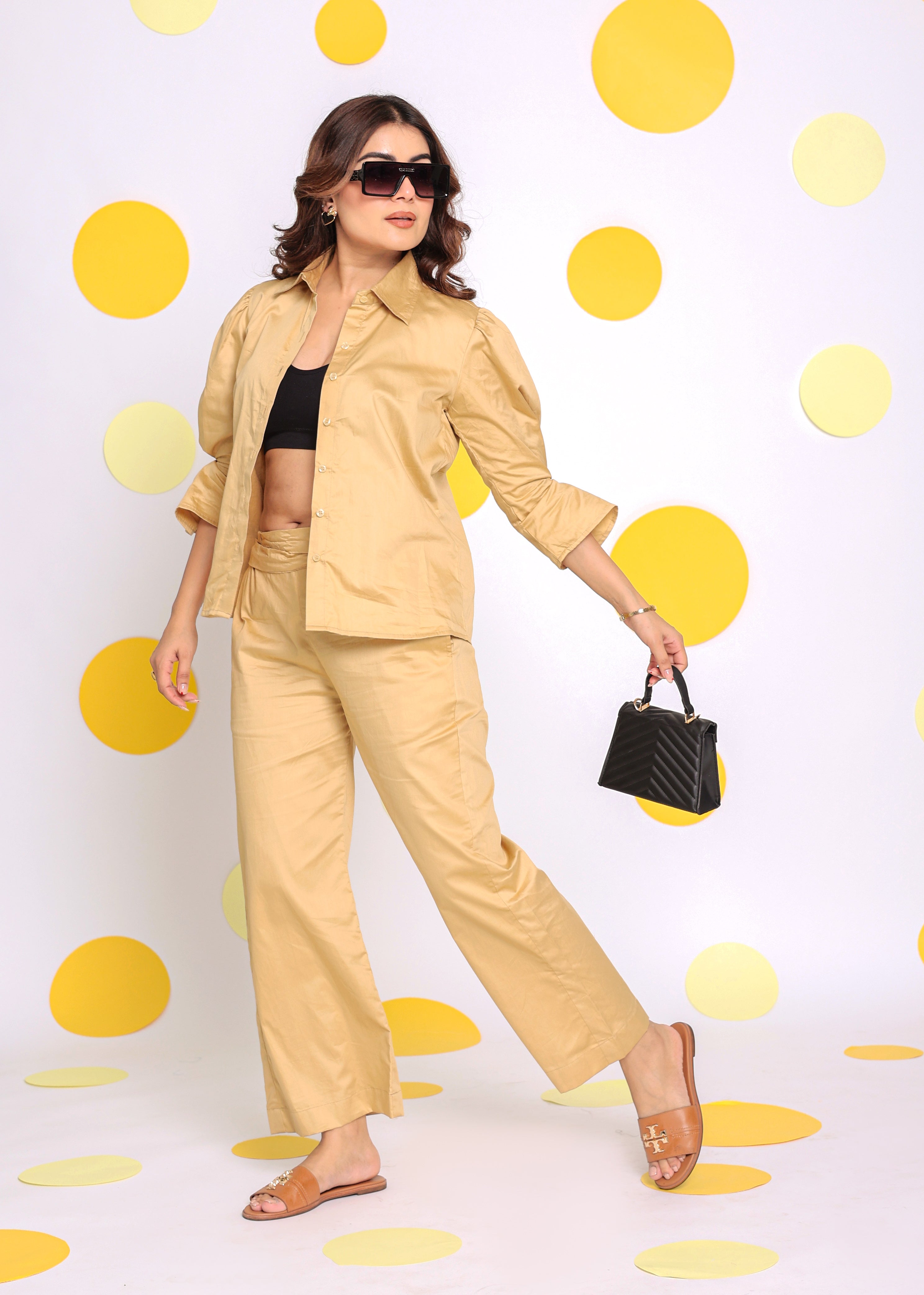 Beige Summer Relaxed Collared Everyday Wear Shirt - Kaoribyshreya