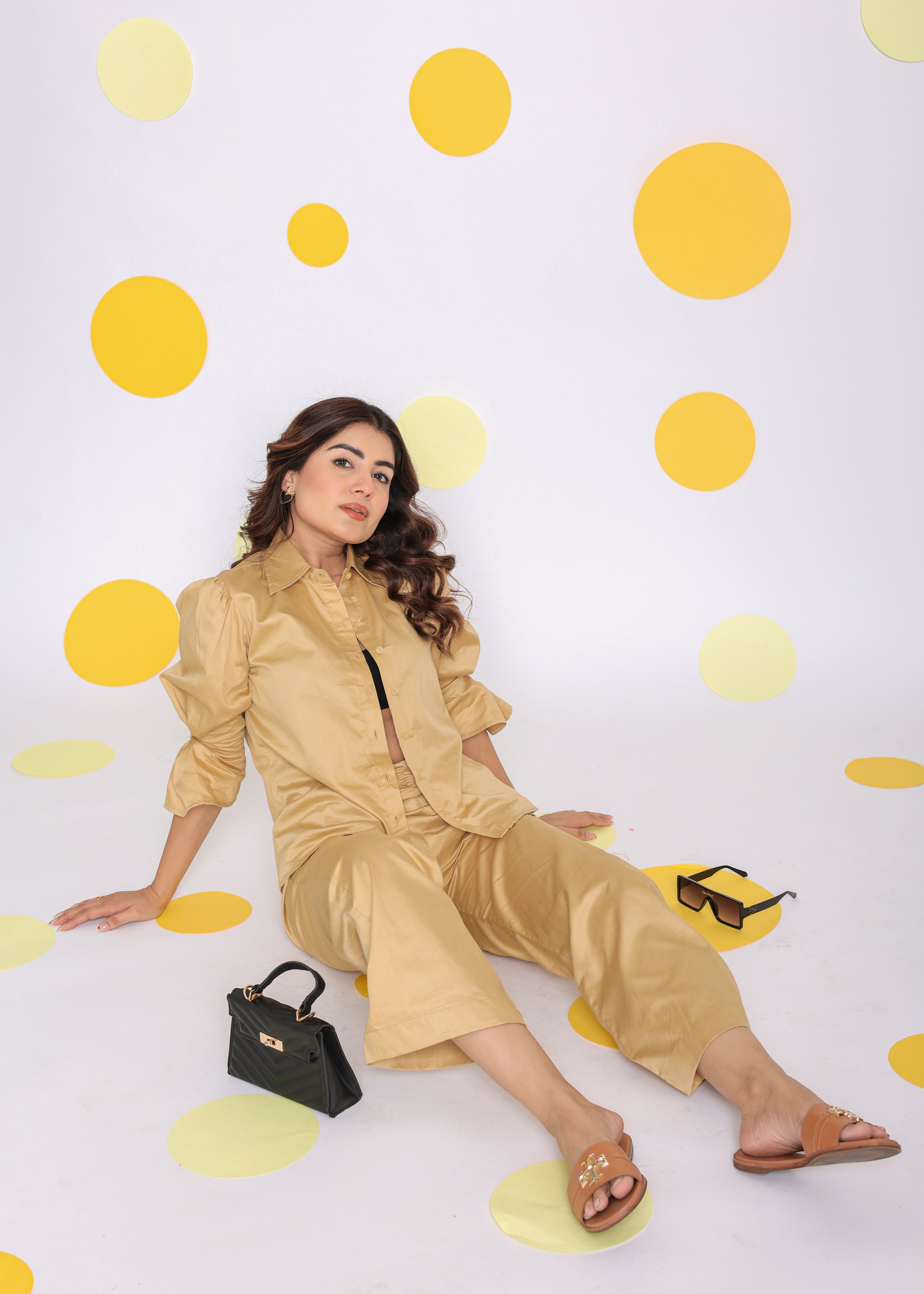 Beige Shirt and Pant 2 Piece Set Summer Relaxed 100% Cotton Co-ord Set - Kaoribyshreya