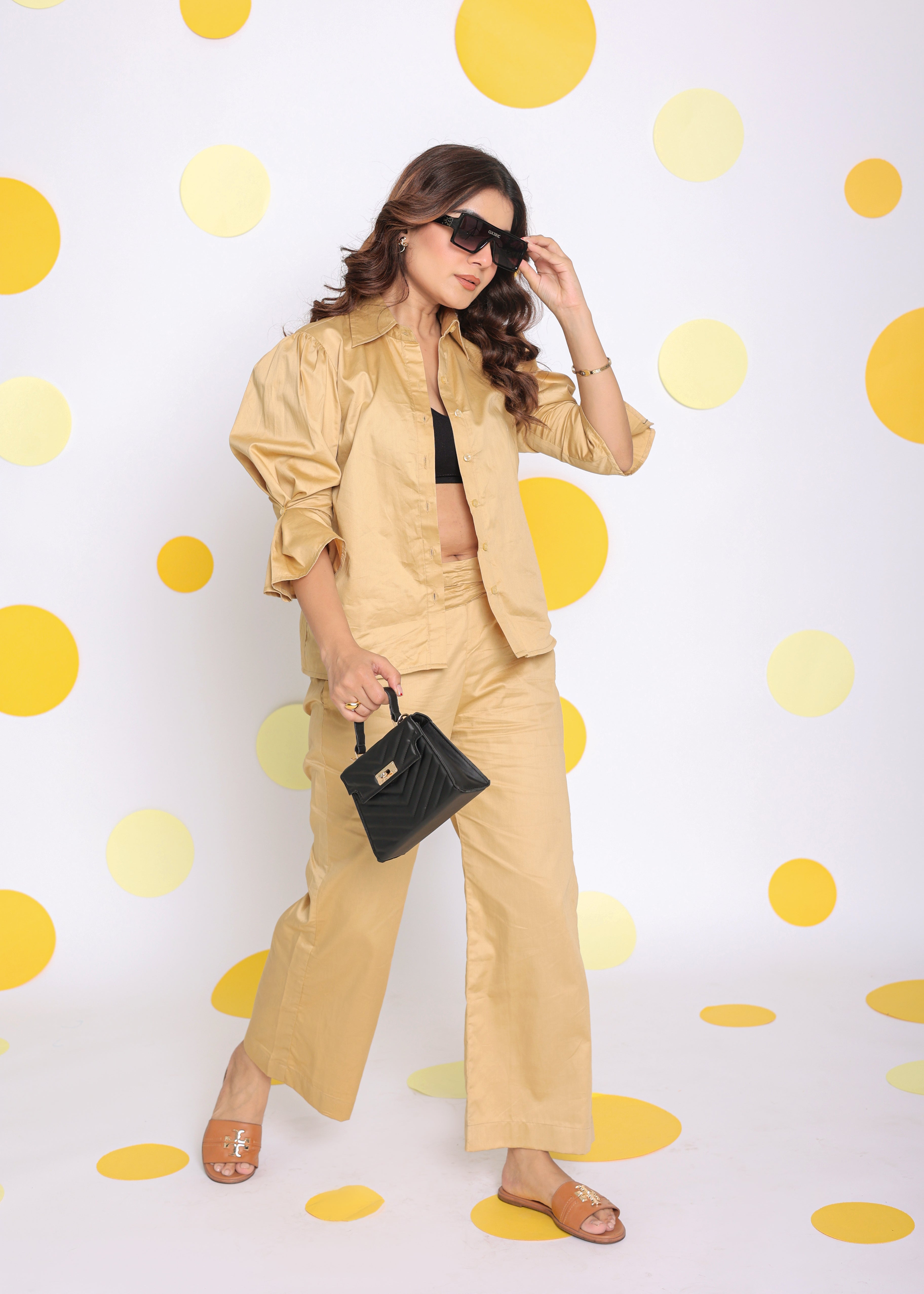 Beige Shirt and Pant 2 Piece Set Summer Relaxed 100% Cotton Co-ord Set - Kaoribyshreya