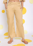 Beige Summer Relaxed  Waist Cross Tie Up  Wide Leg Formal 100% Cotton Pants - Kaoribyshreya