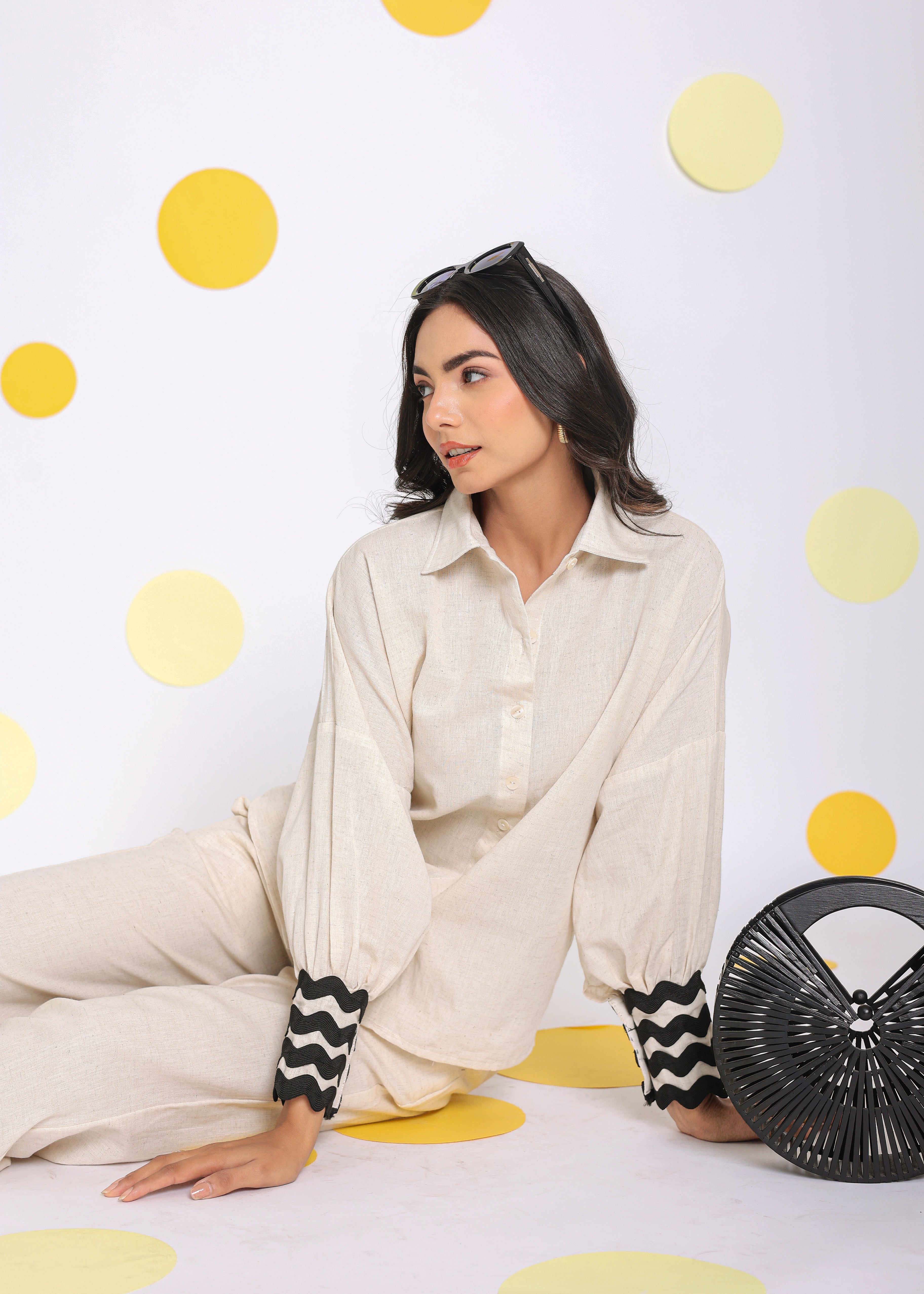 Off White  Shirt and Pant 2 Piece Set Summer Relaxed Linen Co-ord Set - Kaoribyshreya