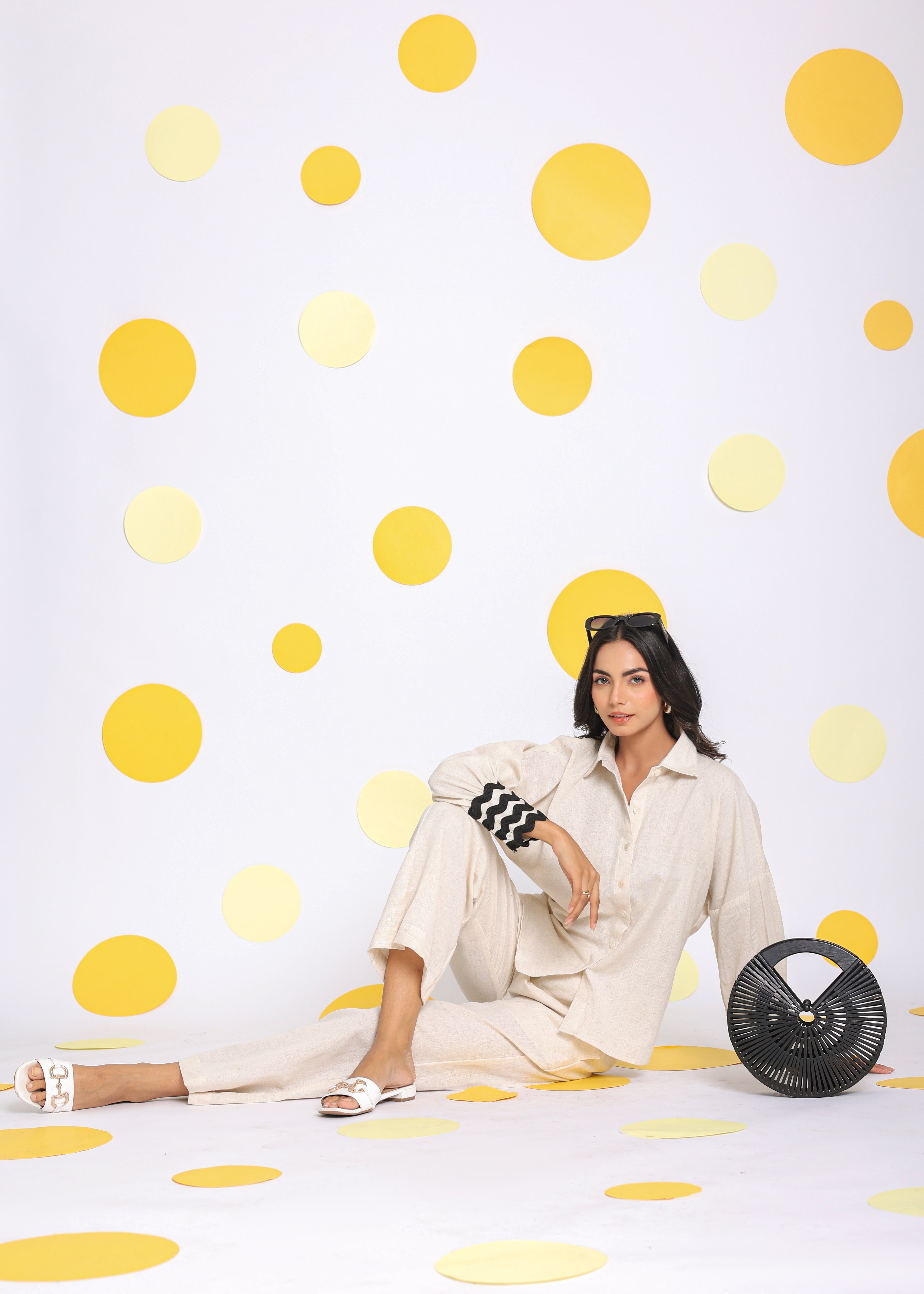 Off White  Shirt and Pant 2 Piece Set Summer Relaxed Linen Co-ord Set - Kaoribyshreya