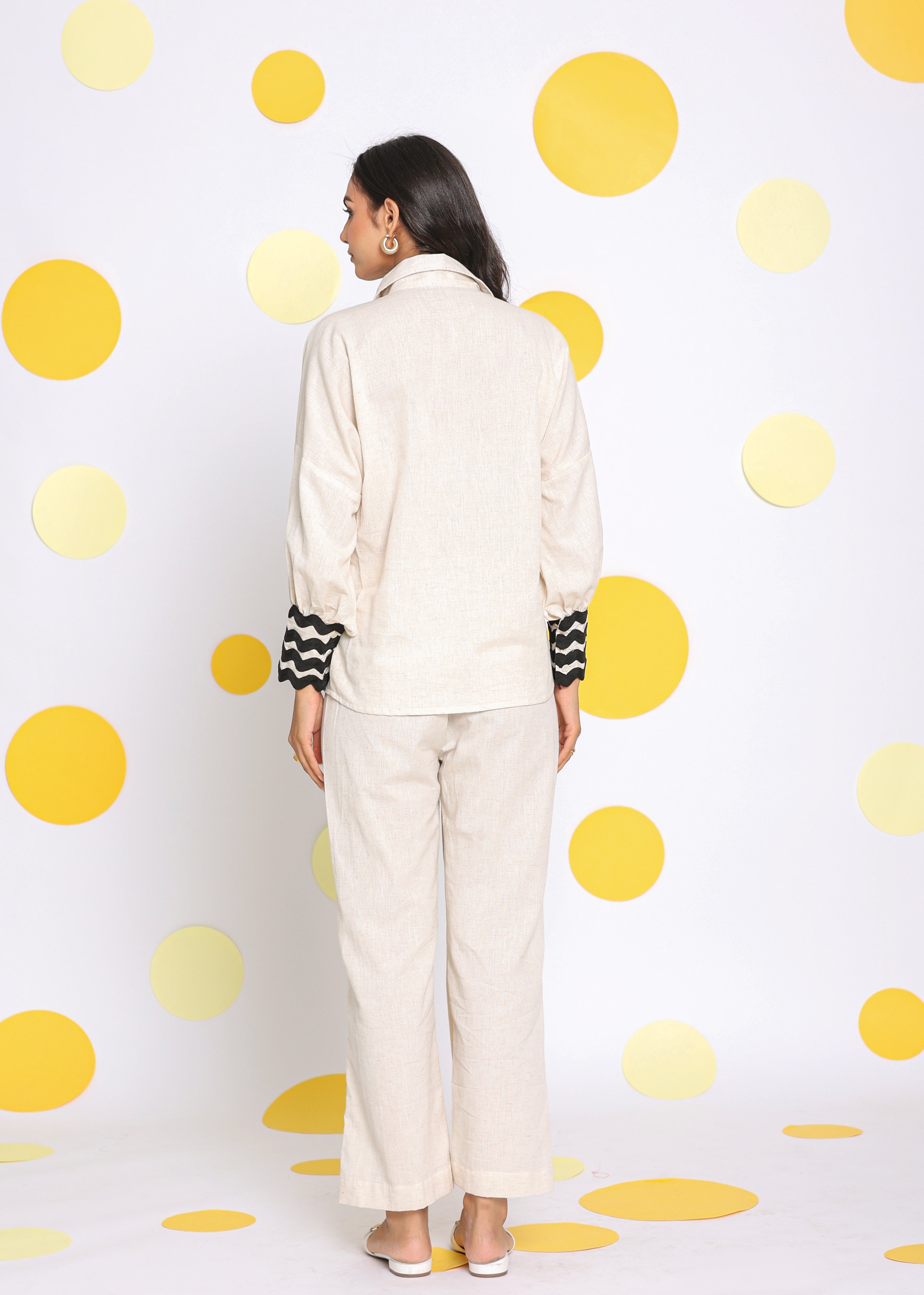 Off White  Shirt and Pant 2 Piece Set Summer Relaxed Linen Co-ord Set - Kaoribyshreya