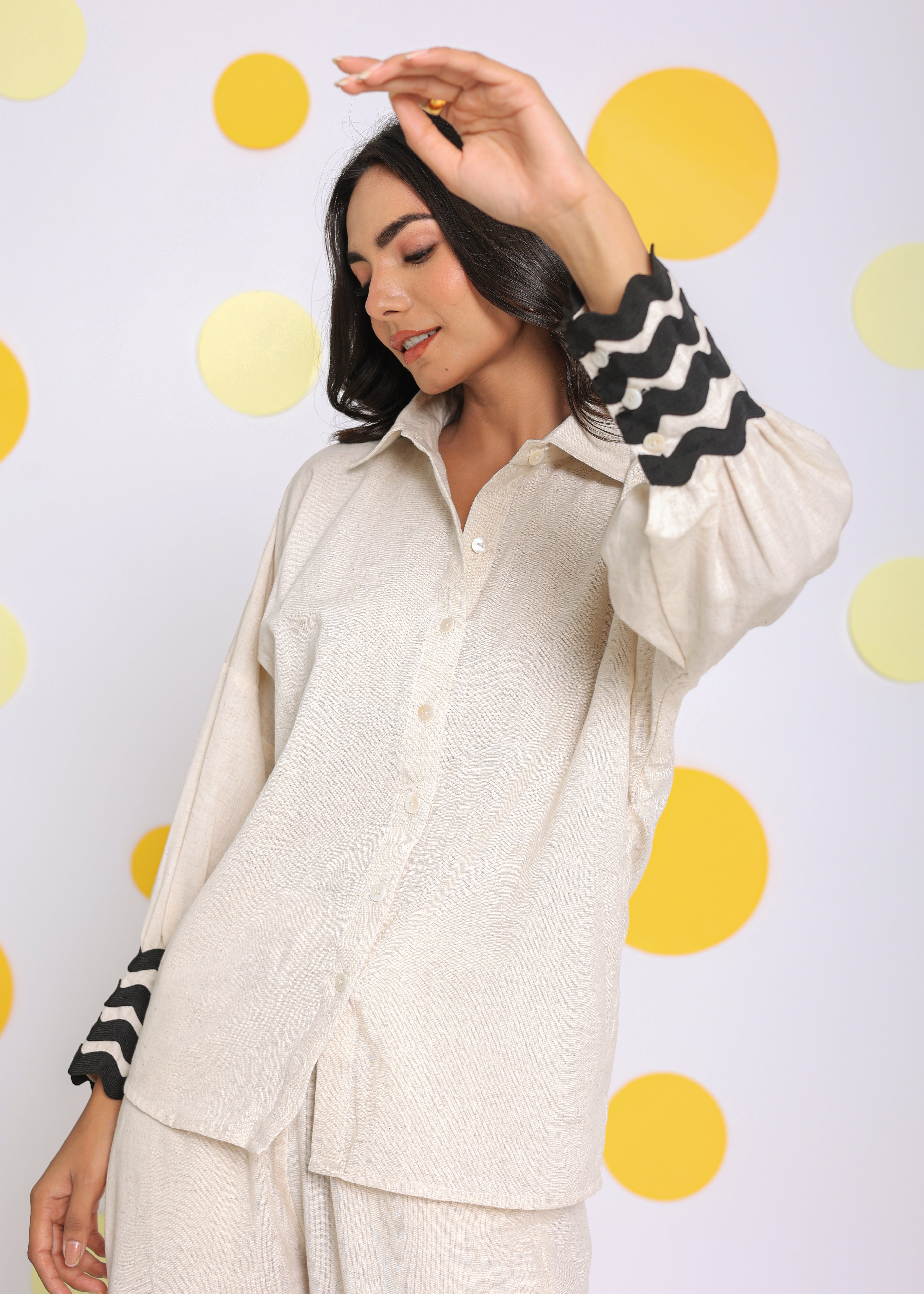 Off White  Shirt and Pant 2 Piece Set Summer Relaxed Linen Co-ord Set - Kaoribyshreya