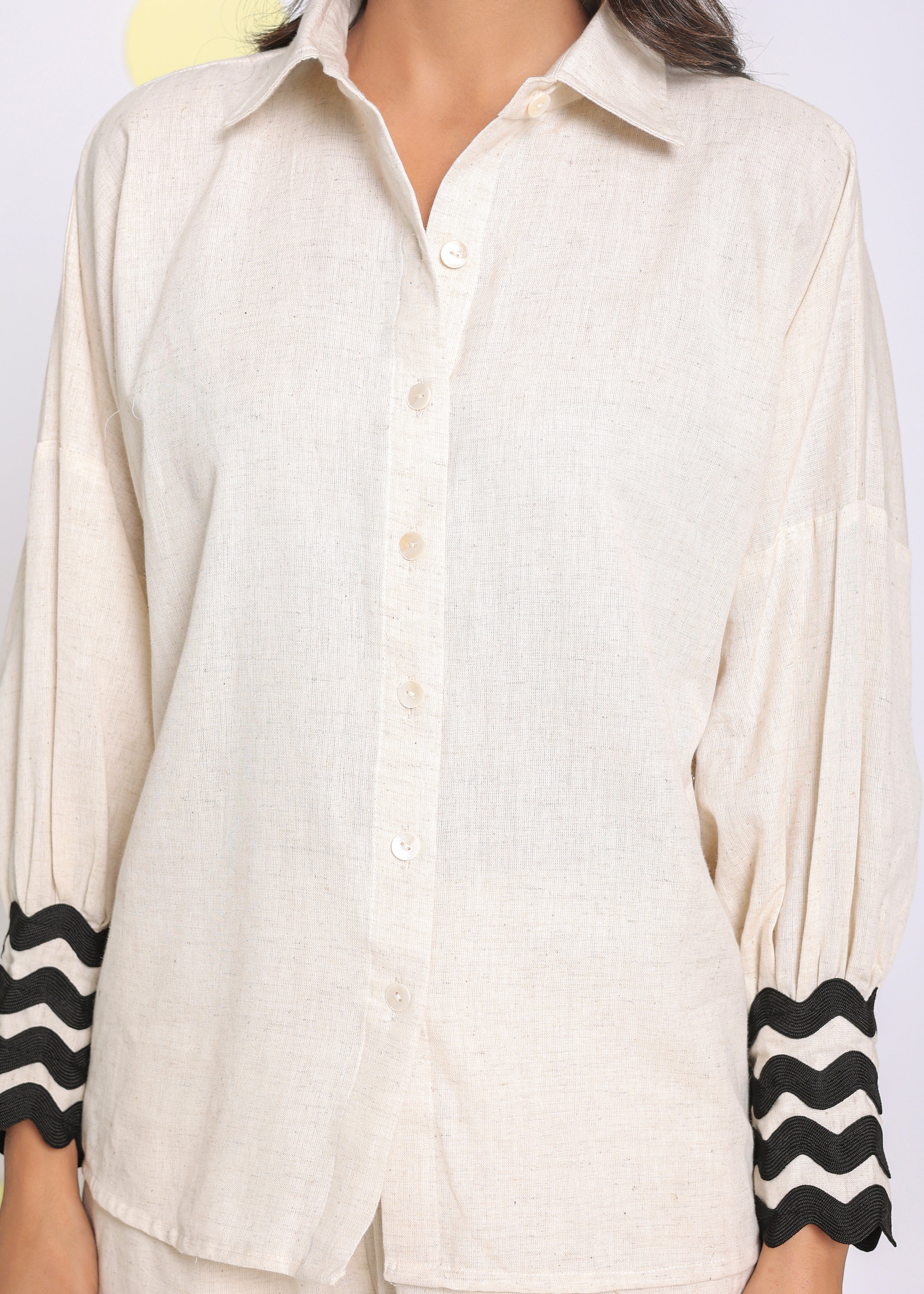 Off White  Shirt and Pant 2 Piece Set Summer Relaxed Linen Co-ord Set - Kaoribyshreya