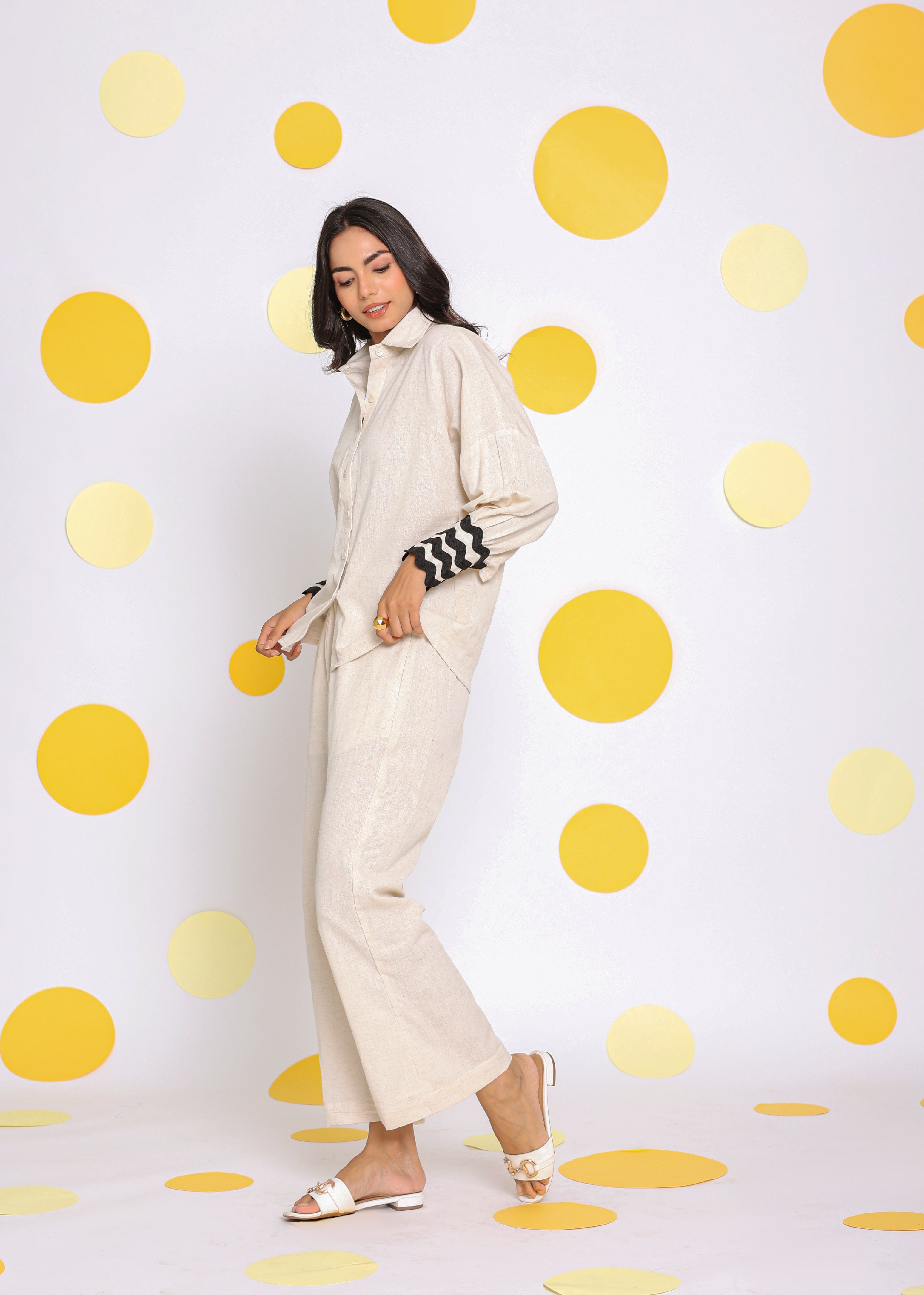 Off White  Shirt and Pant 2 Piece Set Summer Relaxed Linen Co-ord Set - Kaoribyshreya