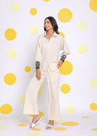 Off White Summer Relaxed Wide Leg Linen Pants - Kaoribyshreya