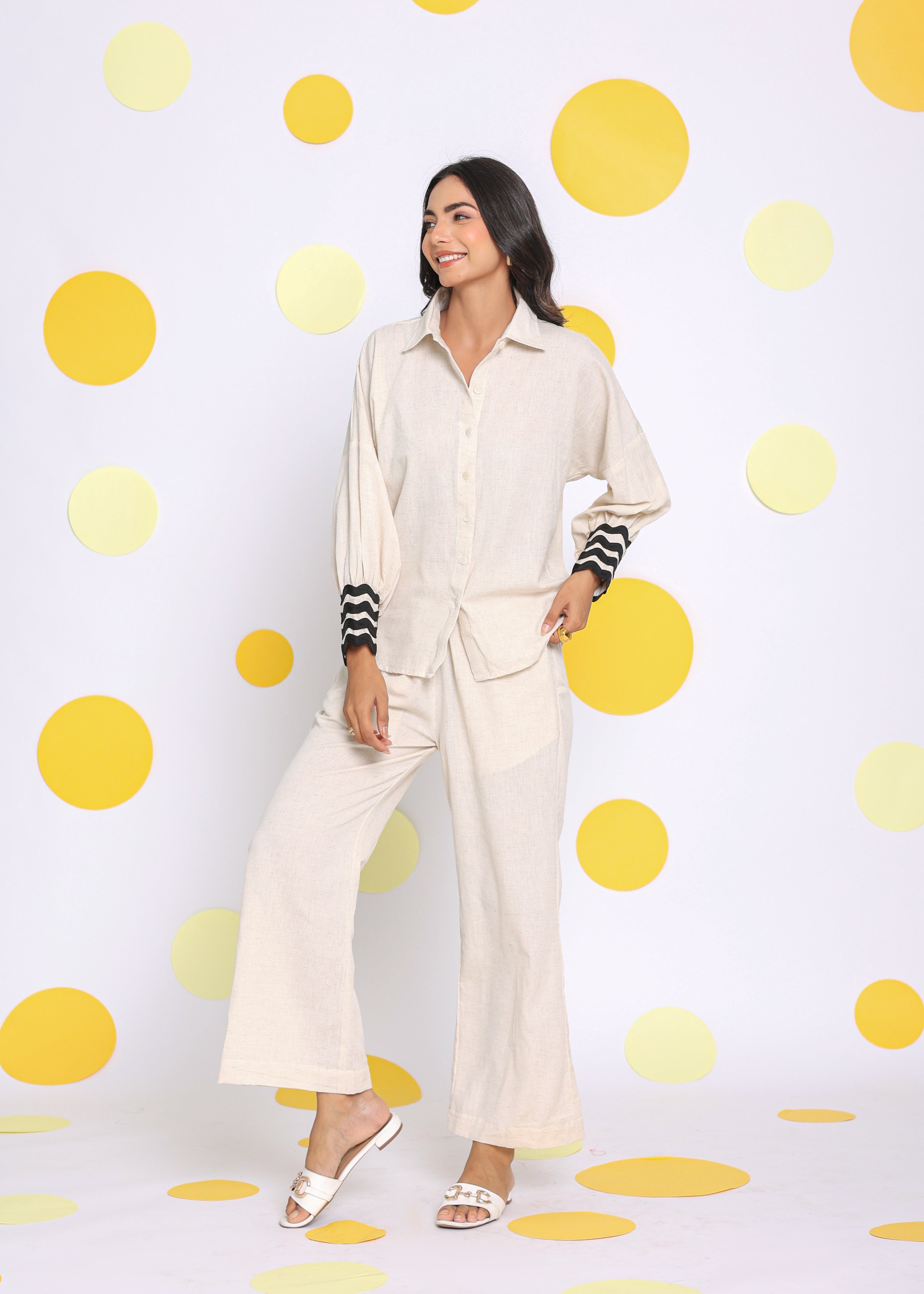 Off White Summer Relaxed Wide Leg Linen Pants - Kaoribyshreya