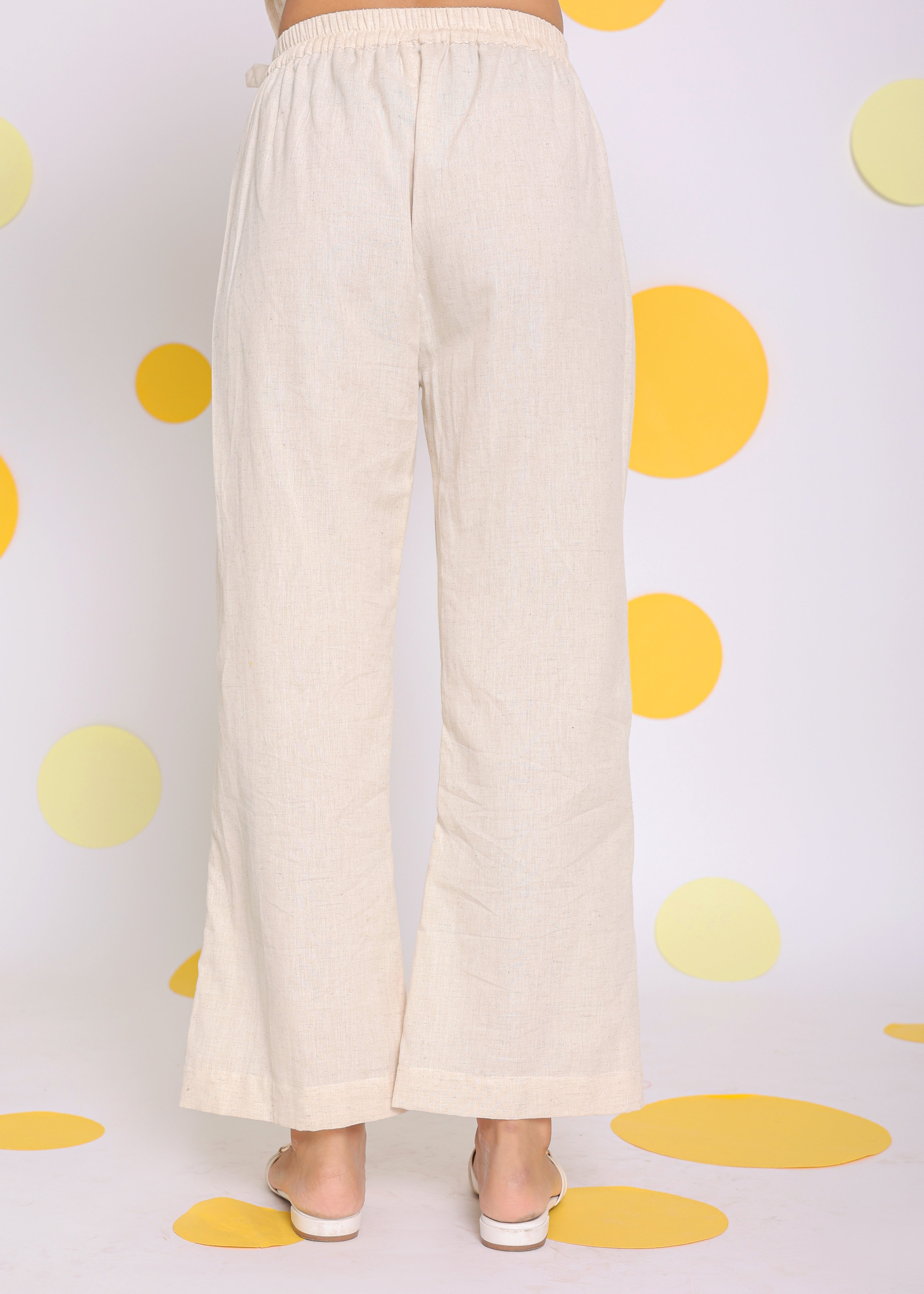 Off White Summer Relaxed Wide Leg Linen Pants - Kaoribyshreya