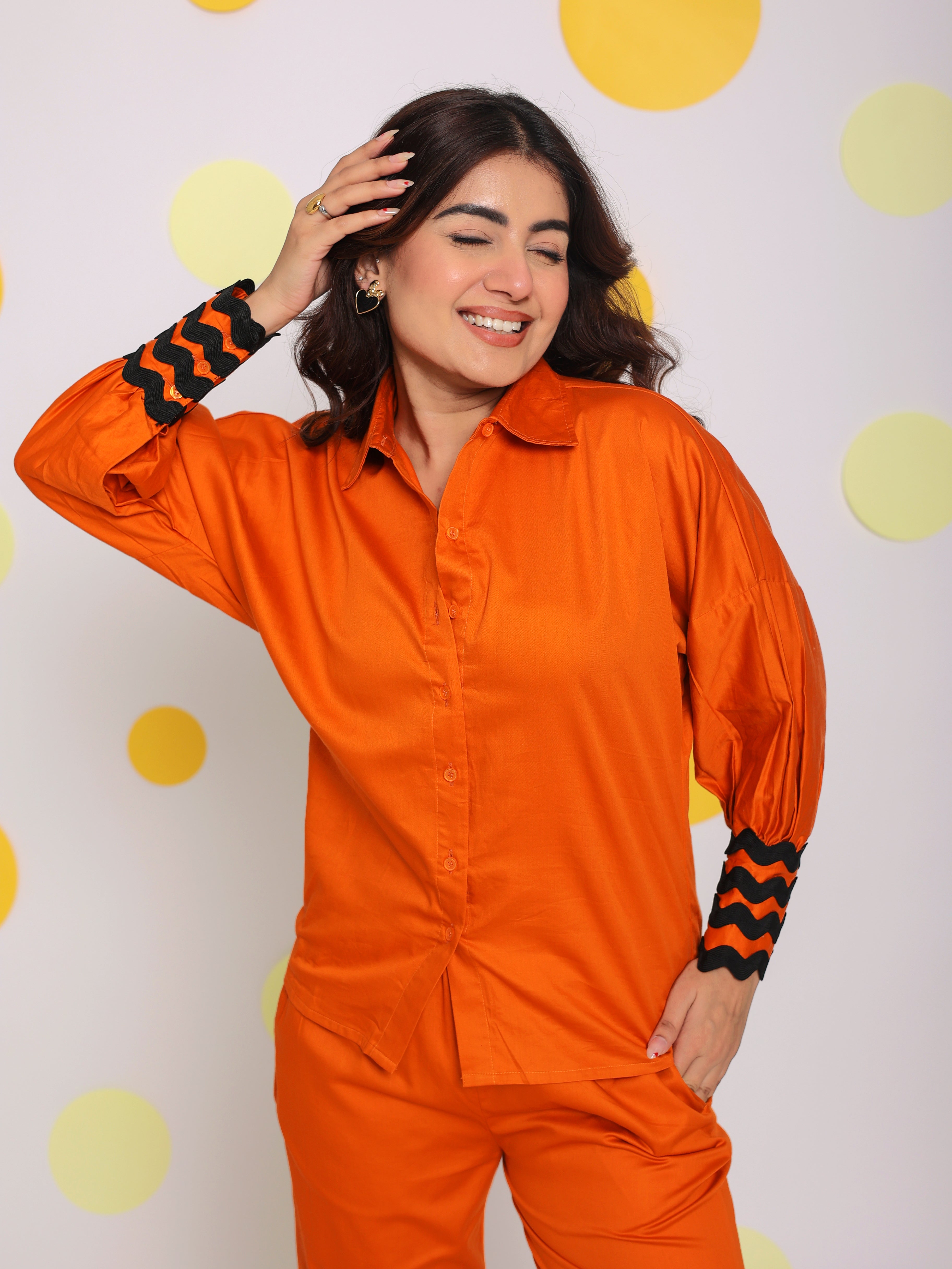 Rust Orange Summer Relaxed Collared 100% Cotton Shirt - Kaoribyshreya