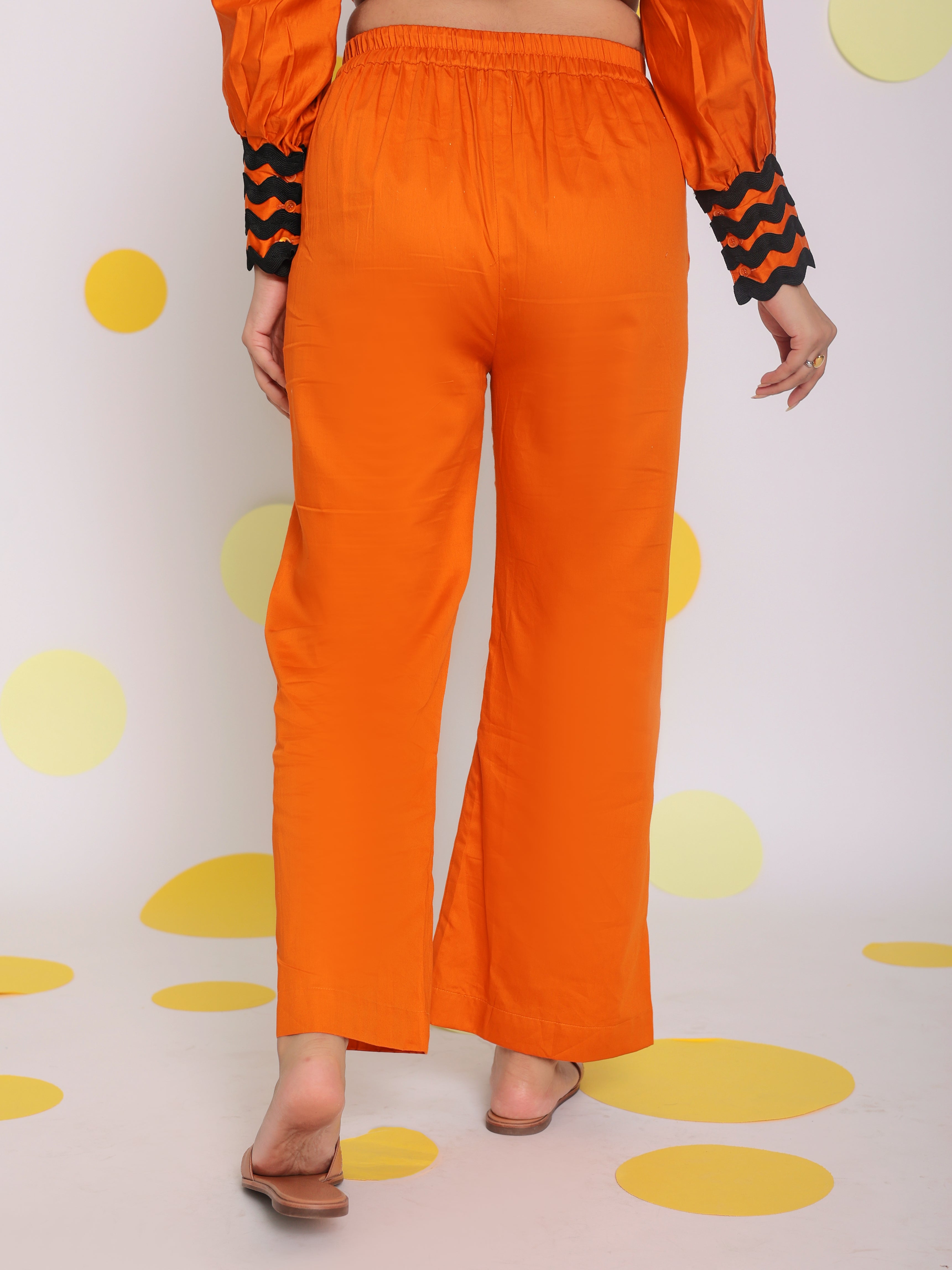 Rust Orange Summer Relaxed Wide Leg 100% Cotton Pants - Kaoribyshreya