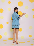 Sky Blue Buttoned Relaxed Collared Shirt and Shorts Linen Co-ord Set - Kaoribyshreya