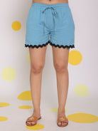 Sky Blue Summer Elastic Waist Relaxed Casual Shorts - Kaoribyshreya