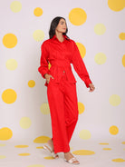 Red Shirt with back tie up and Pant 2 Piece Set Summer Waist Fitted 100% Cotton Co-ord Set - Kaoribyshreya