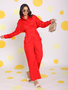 Red Shirt with back tie up and Pant 2 Piece Set Summer Waist Fitted 100% Cotton Co-ord Set - Kaoribyshreya