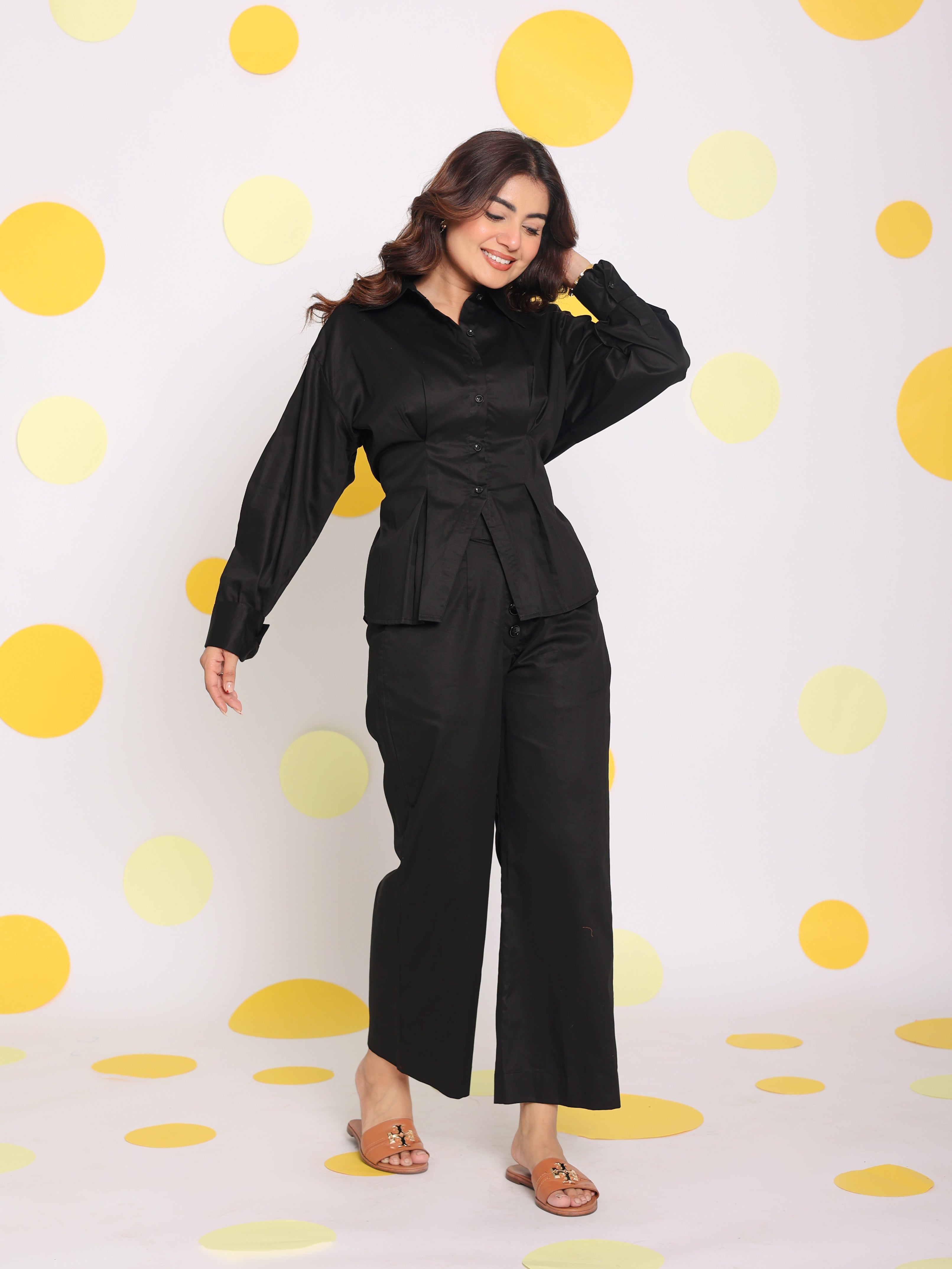 Black Shirt and Pant Two Piece Set Summer Everyday Wear 100% Cotton Co-ord Set - Kaoribyshreya