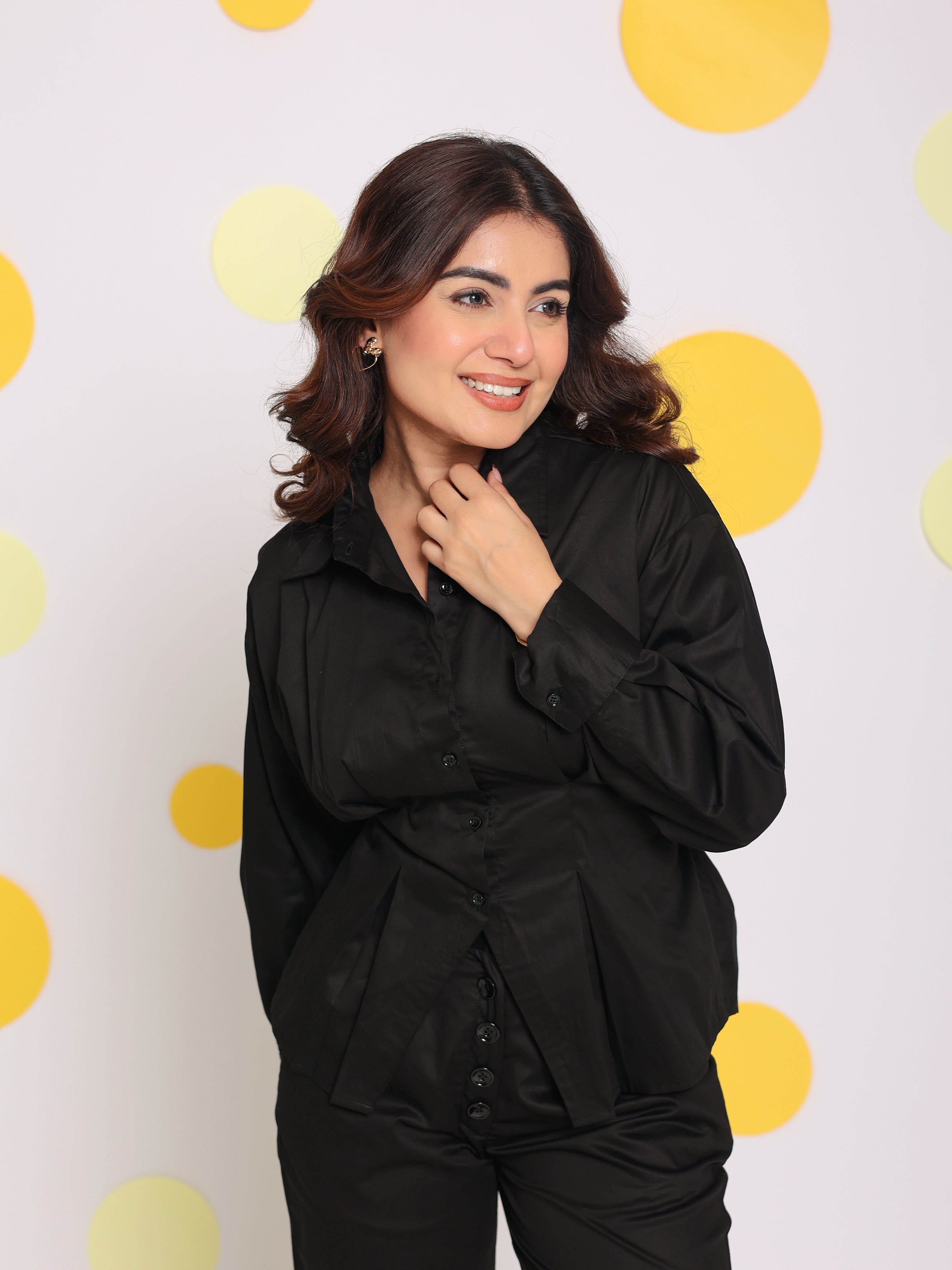 Black Summer Bust Fitted Collared Everyday Wear 100% Cotton Shirt - Kaoribyshreya