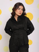 Black Summer Bust Fitted Collared Everyday Wear 100% Cotton Shirt - Kaoribyshreya