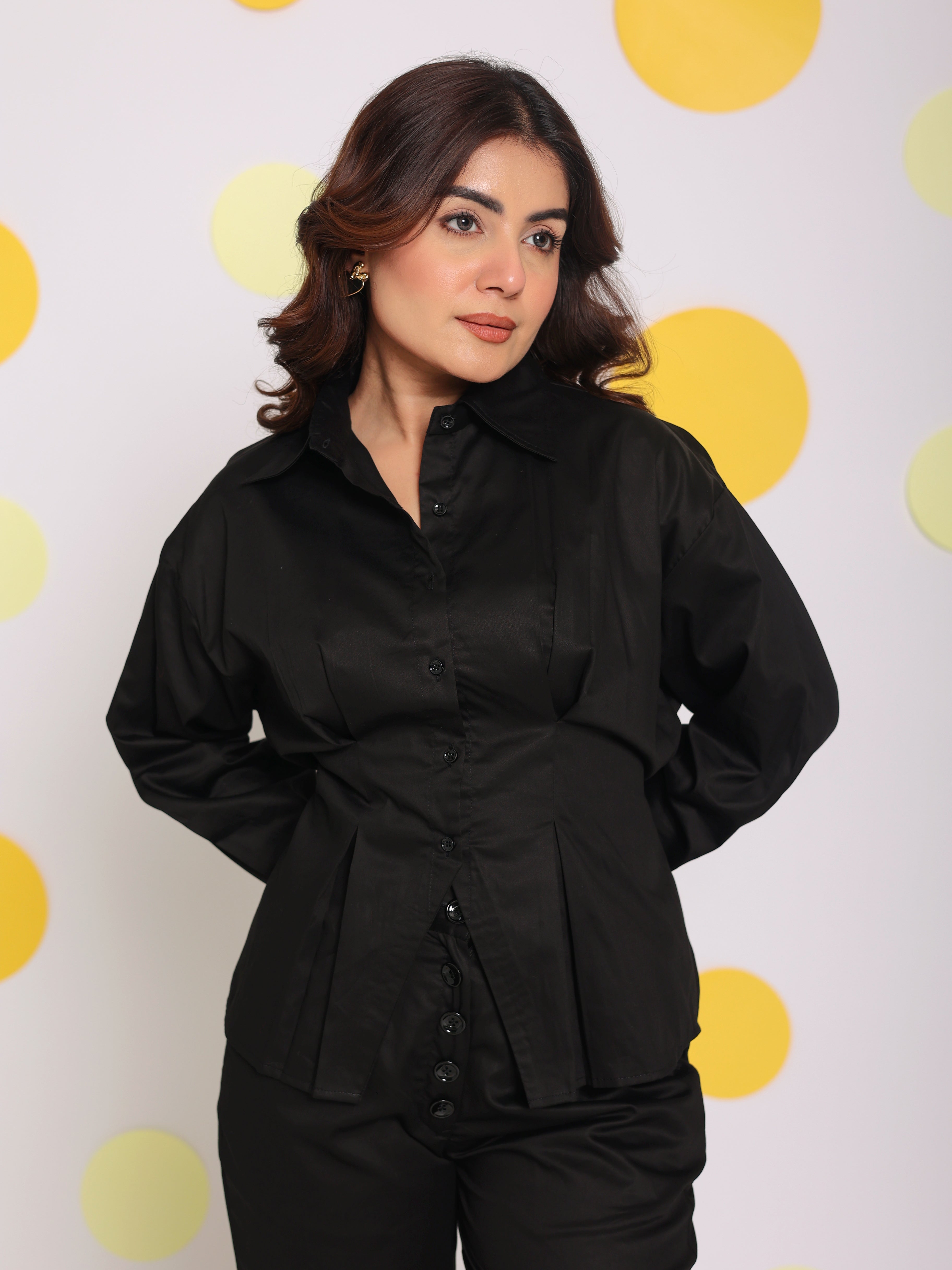 Black Summer Bust Fitted Collared Everyday Wear 100% Cotton Shirt - Kaoribyshreya
