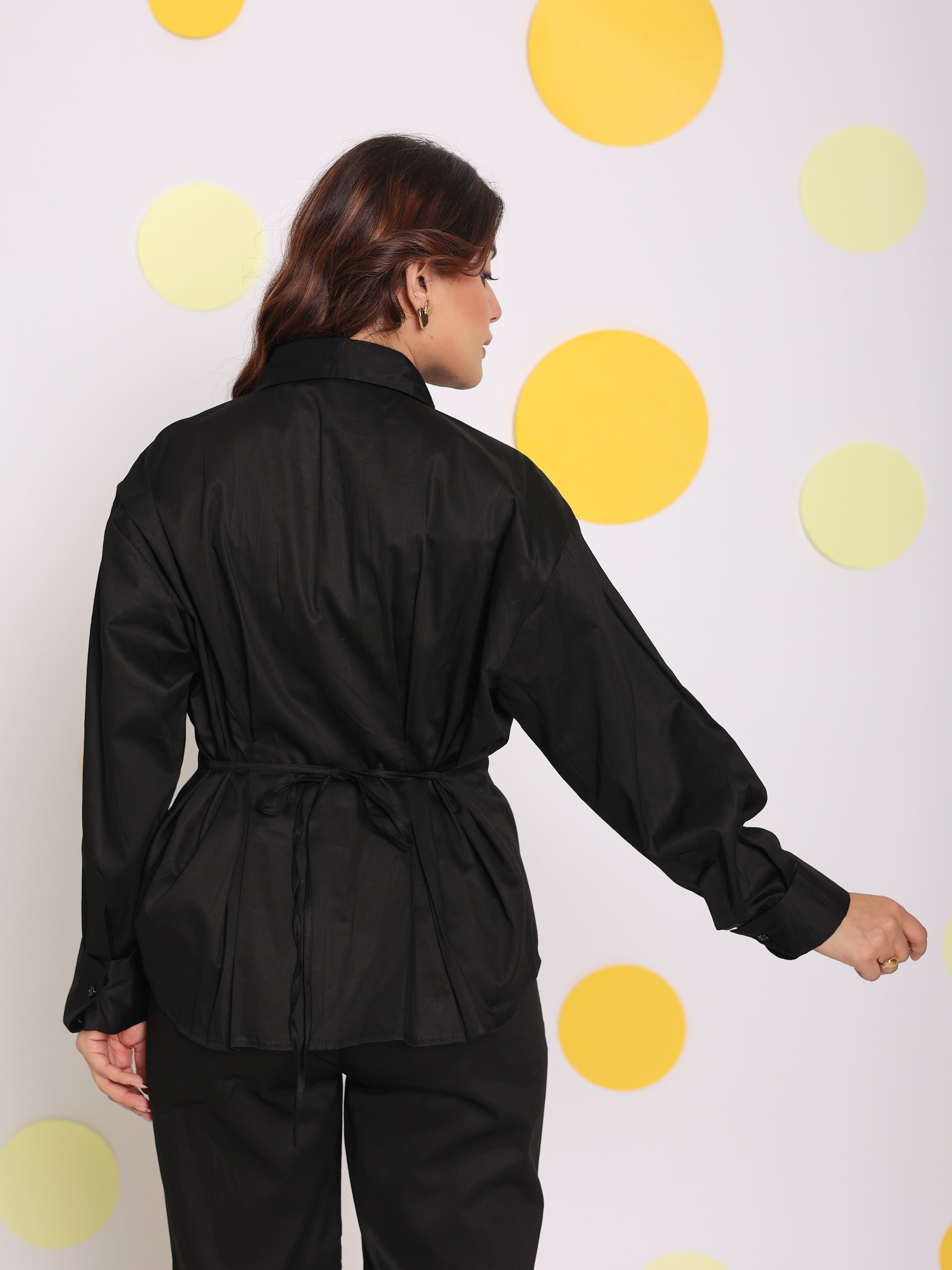 Black Summer Bust Fitted Collared Everyday Wear 100% Cotton Shirt - Kaoribyshreya