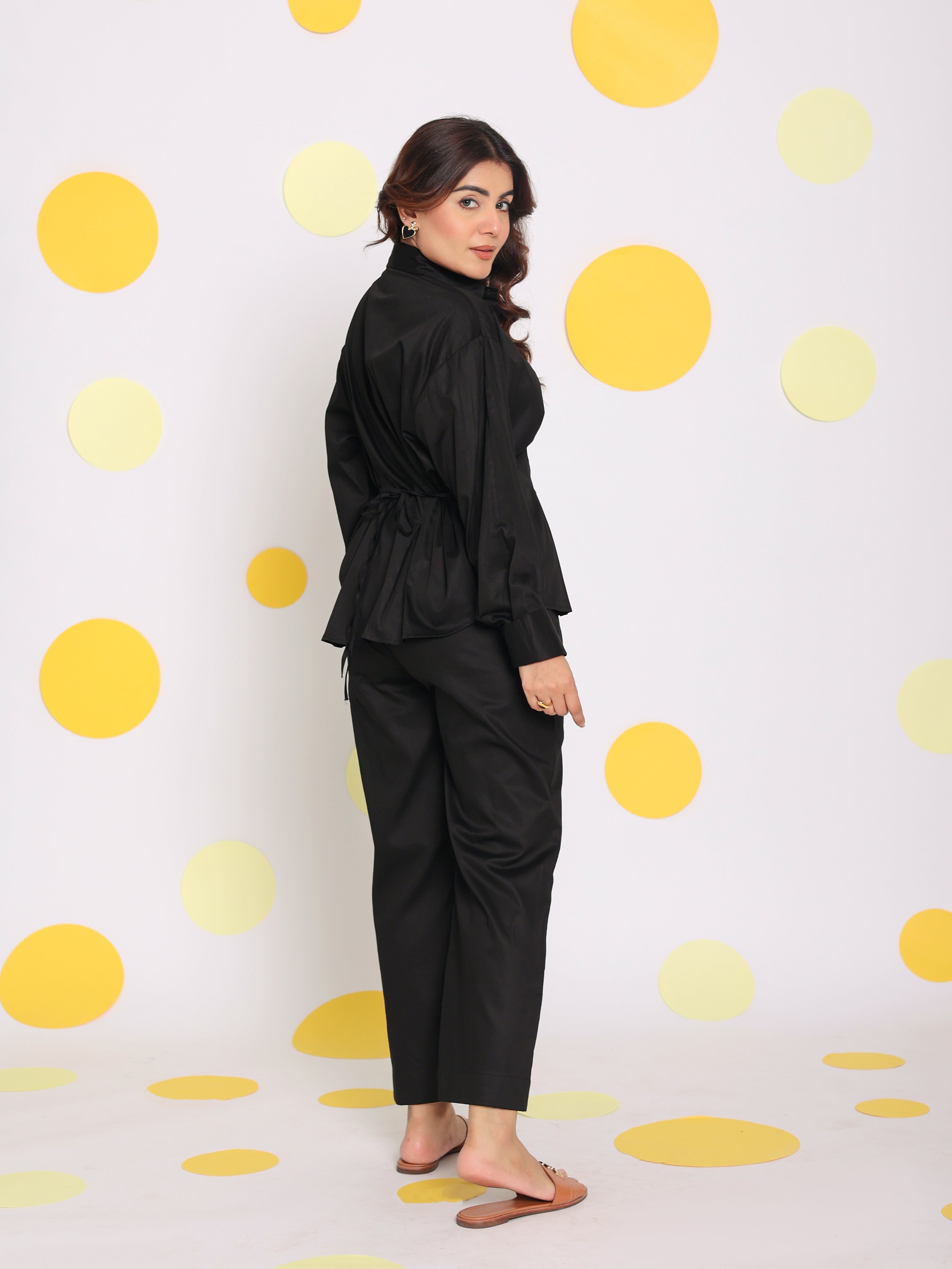 Black Shirt and Pant Two Piece Set Summer Everyday Wear 100% Cotton Co-ord Set - Kaoribyshreya