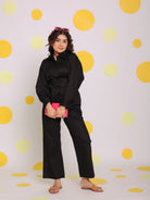 Black Summer Relaxed Wide Leg Everyday Wear 100% Cotton Pants - Kaoribyshreya