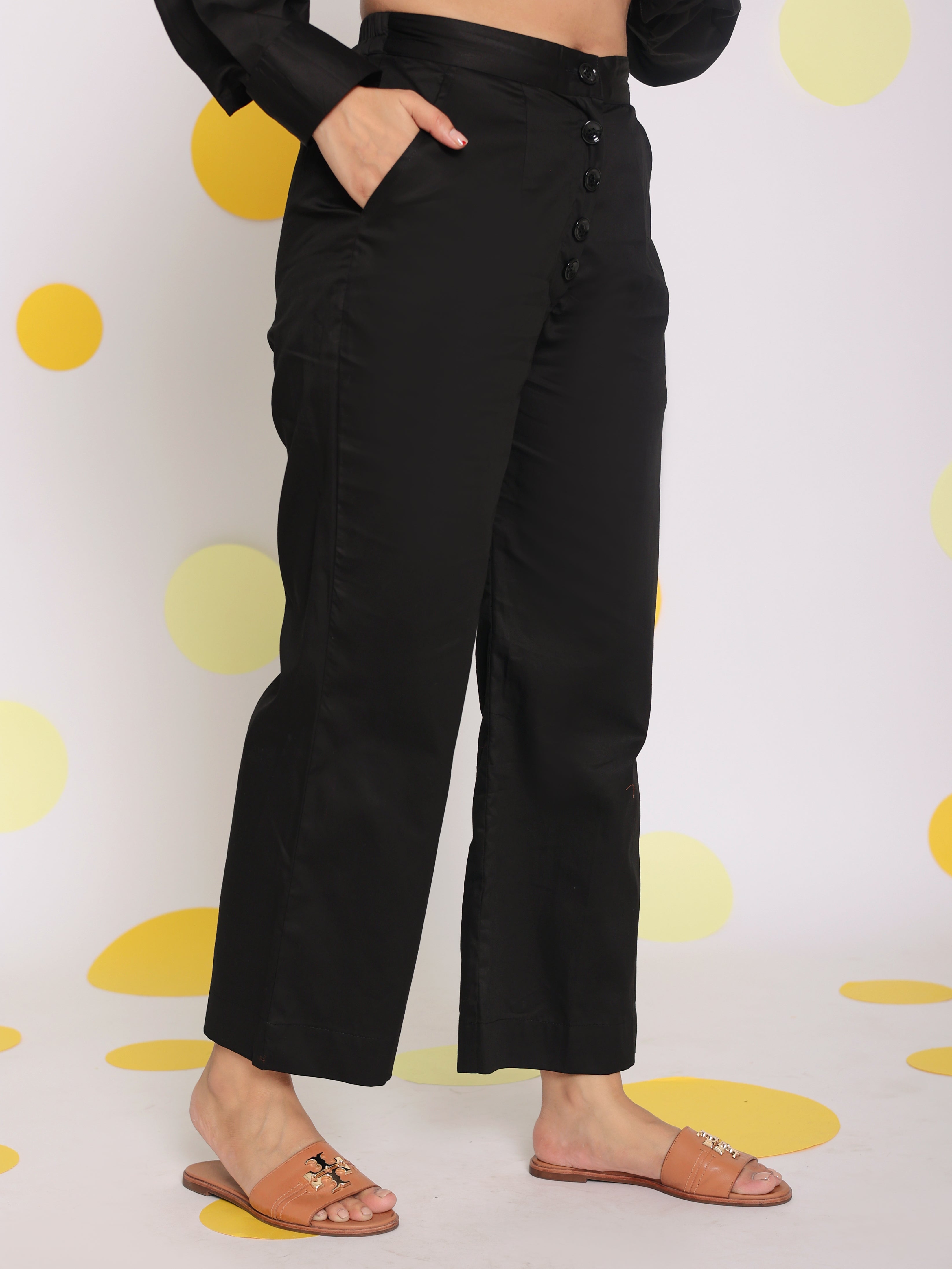 Black Shirt and Pant Two Piece Set Summer Everyday Wear 100% Cotton Co-ord Set - Kaoribyshreya