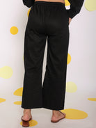 Black Summer Relaxed Wide Leg Everyday Wear 100% Cotton Pants - Kaoribyshreya
