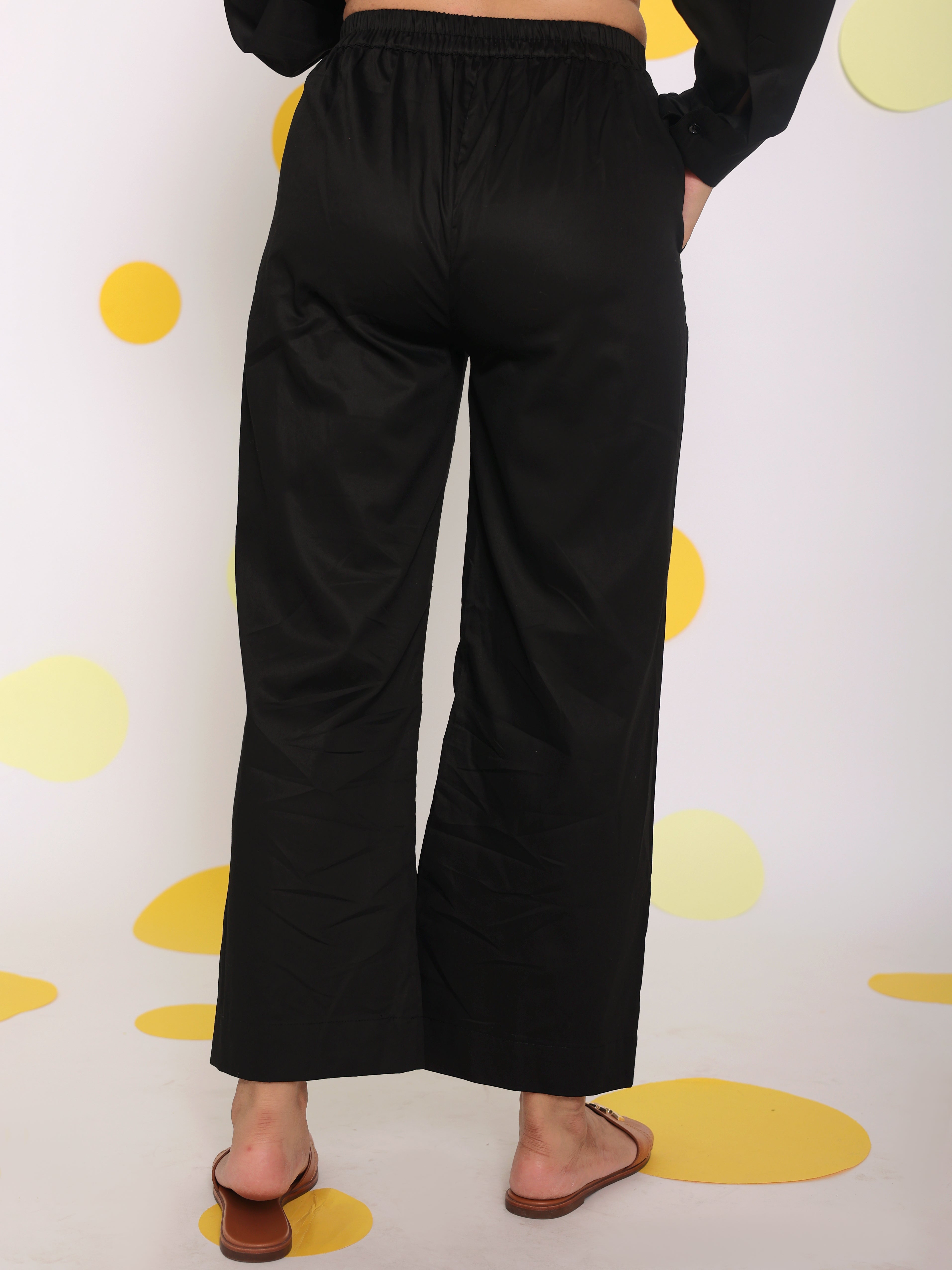 Black Summer Relaxed Wide Leg Everyday Wear 100% Cotton Pants - Kaoribyshreya