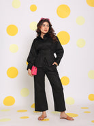 Black Shirt and Pant Two Piece Set Summer Everyday Wear 100% Cotton Co-ord Set - Kaoribyshreya