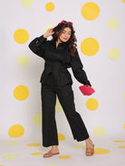 Black Shirt and Pant Two Piece Set Summer Everyday Wear 100% Cotton Co-ord Set - Kaoribyshreya