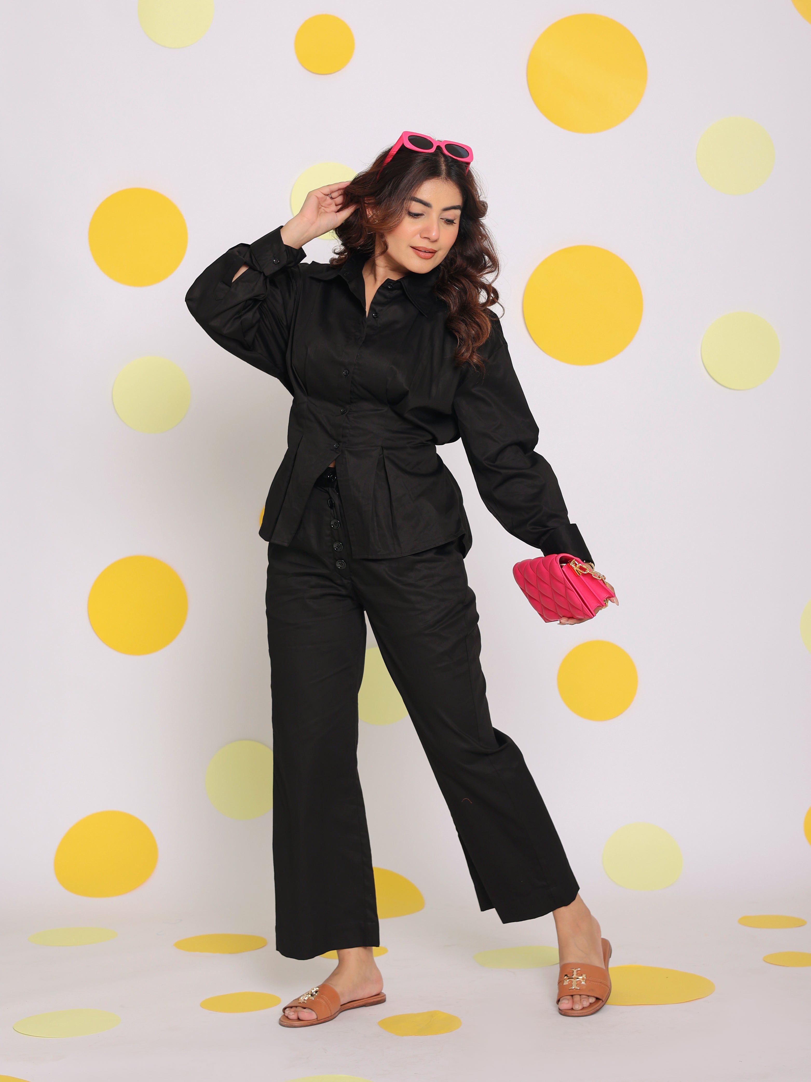 Black Shirt and Pant Two Piece Set Summer Everyday Wear 100% Cotton Co-ord Set - Kaoribyshreya