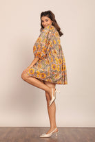 Sunflower Printed Yellow and Multicolor Relaxed Skater Short Dress - Kaoribyshreya