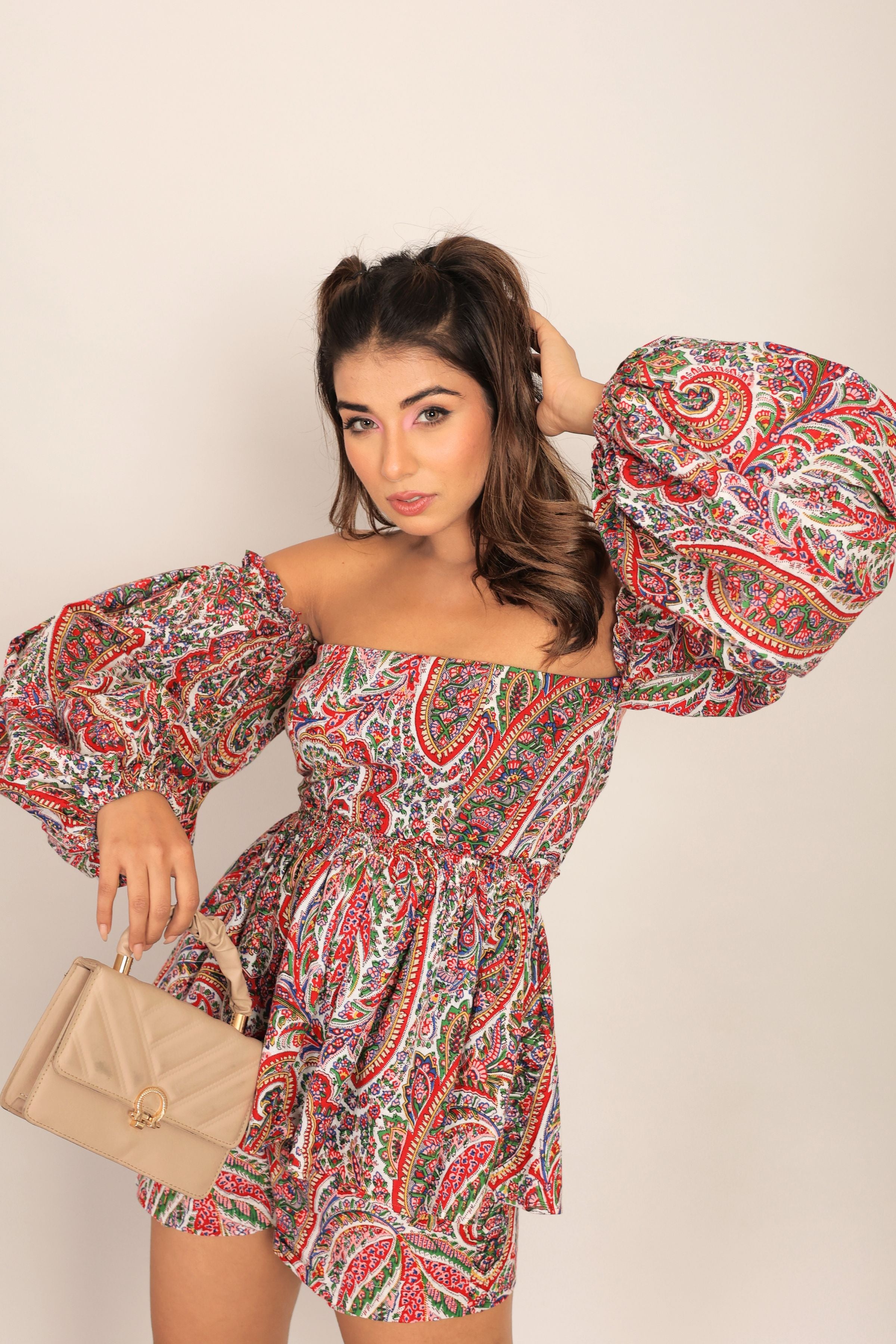 Multicolor Western Off Shoulder  Peplum Top - Kaoribyshreya