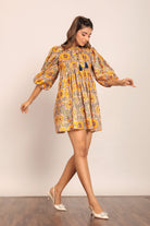 Sunflower Printed Yellow and Multicolor Relaxed Skater Short Dress - Kaoribyshreya