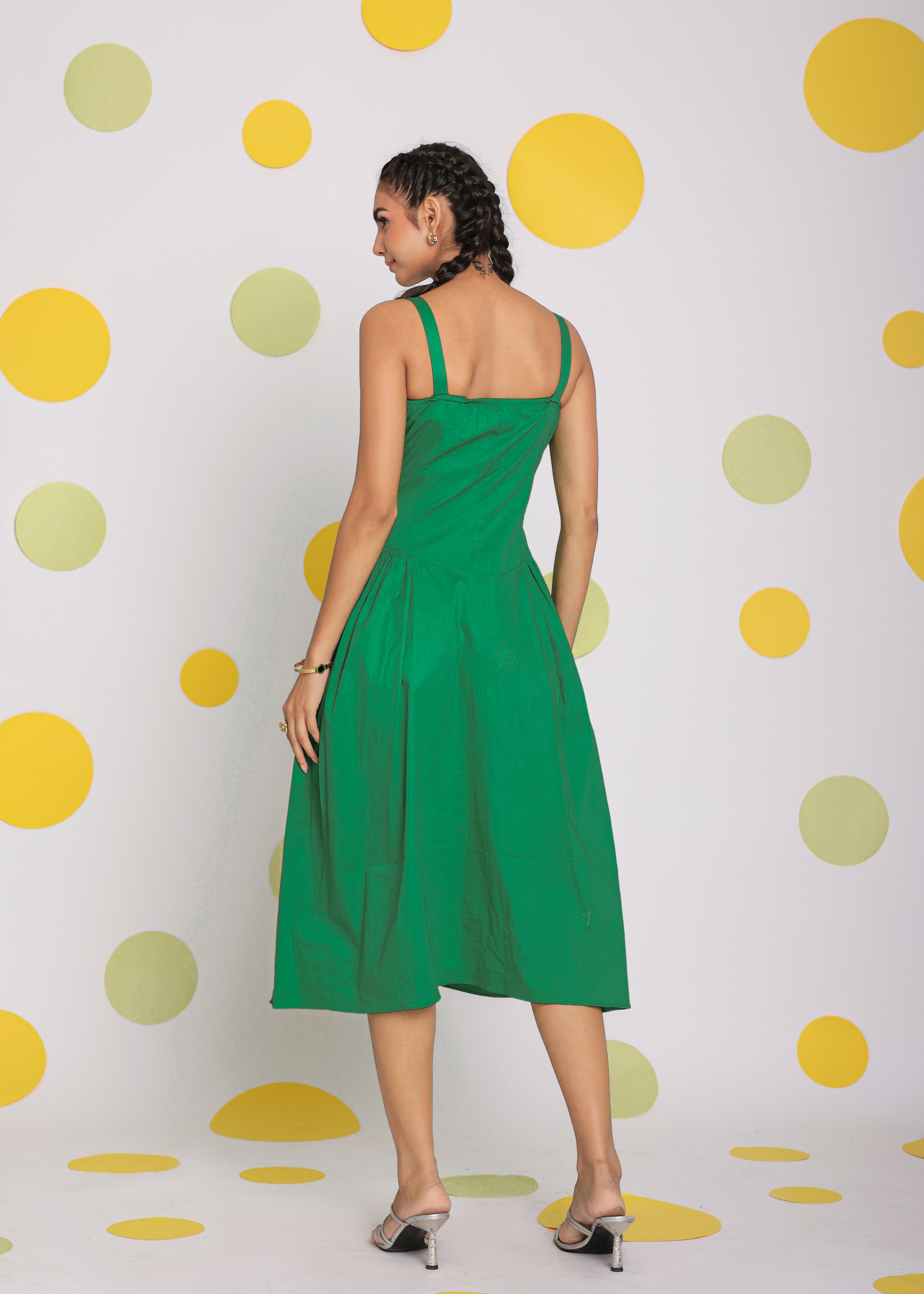 Green Corset Fitted Summer Cotton Lycra Midi Dress - Kaoribyshreya
