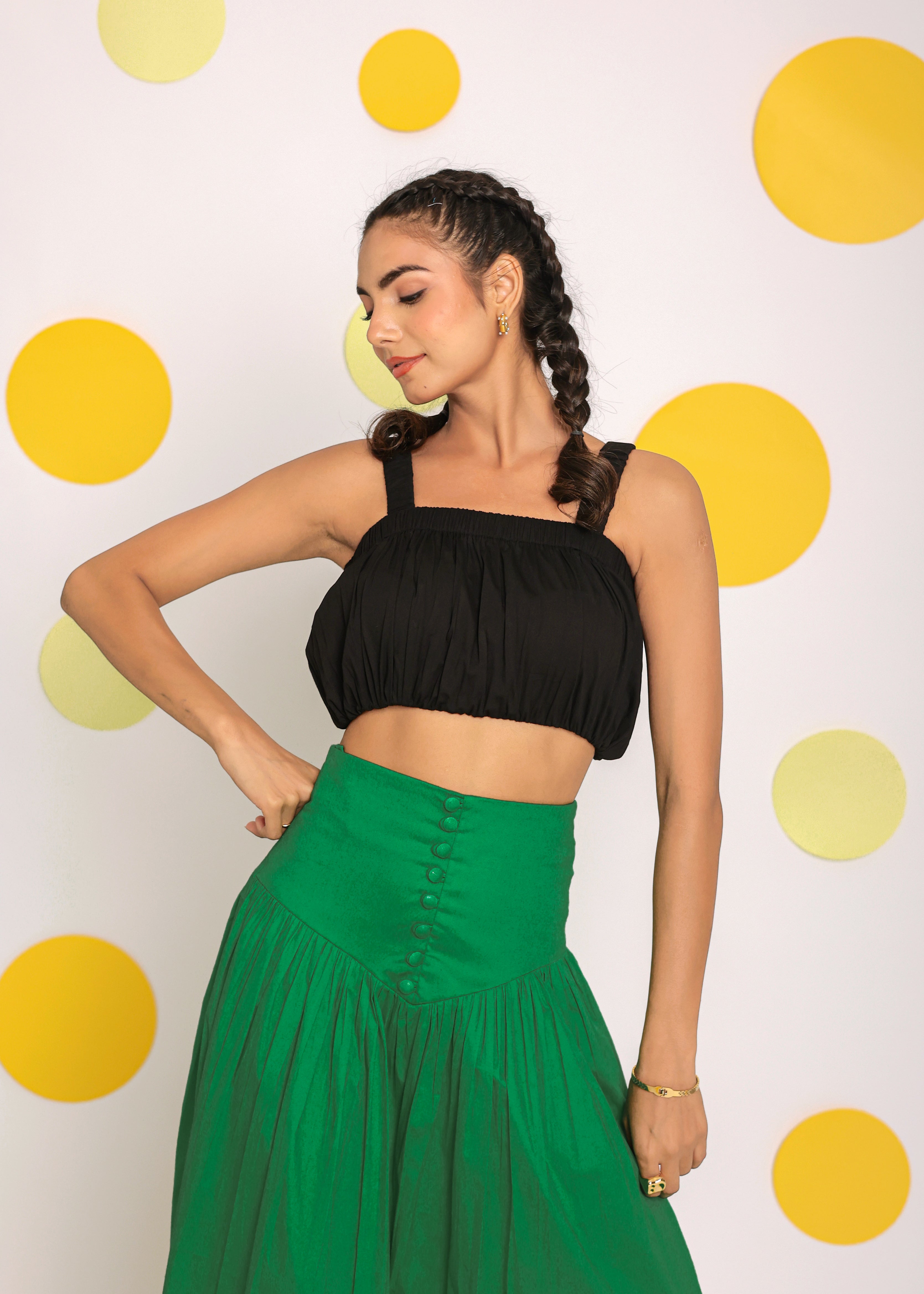 Solid Black Sleeveless Summer Cotton Crop Top - Kaoribyshreya