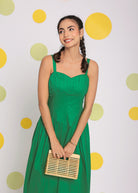 Green Corset Fitted Summer Cotton Lycra Midi Dress - Kaoribyshreya