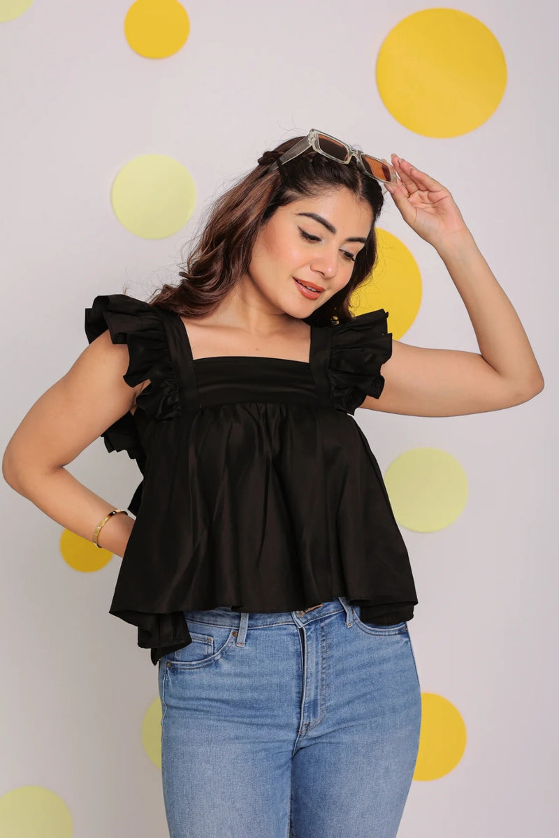 Black Solid Bust Fitted with Back Tie Up 100% Cotton Top – Kaoribyshreya