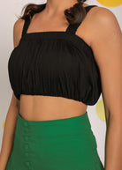 Solid Black Sleeveless Summer Cotton Crop Top - Kaoribyshreya