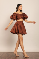 Coffee Brown Solid Western Cord-Set - Bust Fitted Top and Relaxed Skirt - Kaoribyshreya