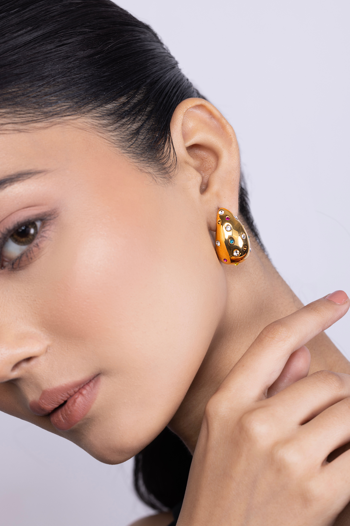 Colorful Diamond Studded Rain Drop Hoop Earrings - Kaoribyshreya