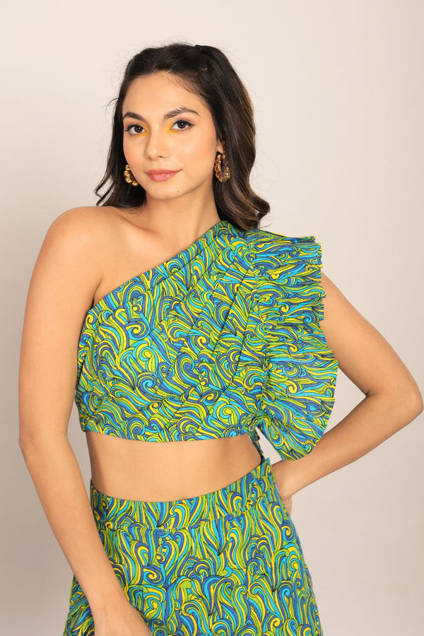 Green Western Bust Fitted One Off Sholder Top