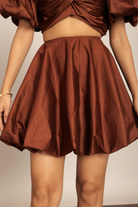 Coffee Brown Solid Western Cord-Set - Bust Fitted Top and Relaxed Skirt - Kaoribyshreya