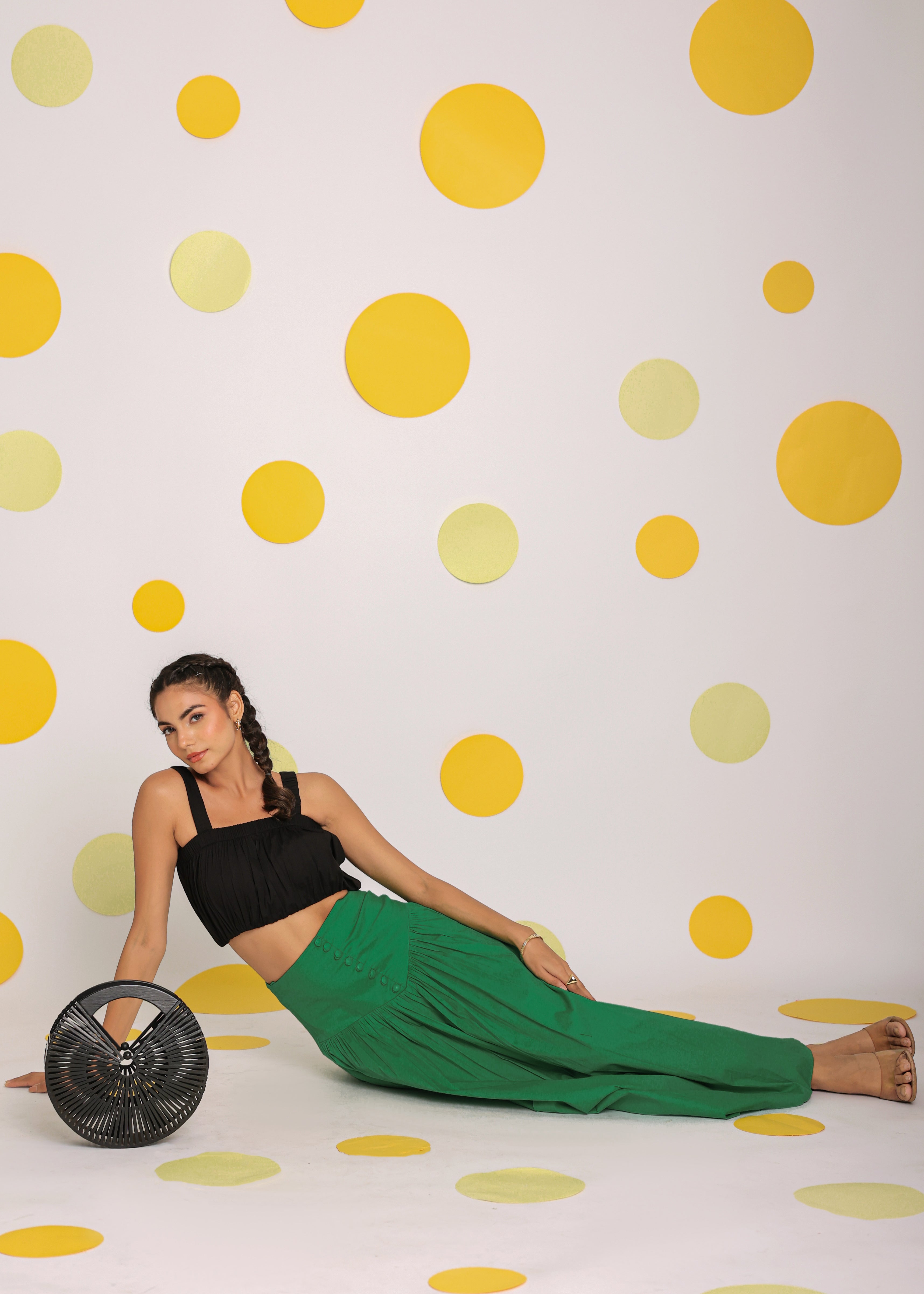 Green Corset Belt Resortwear Cotton High Waist Long Skirt - Kaoribyshreya