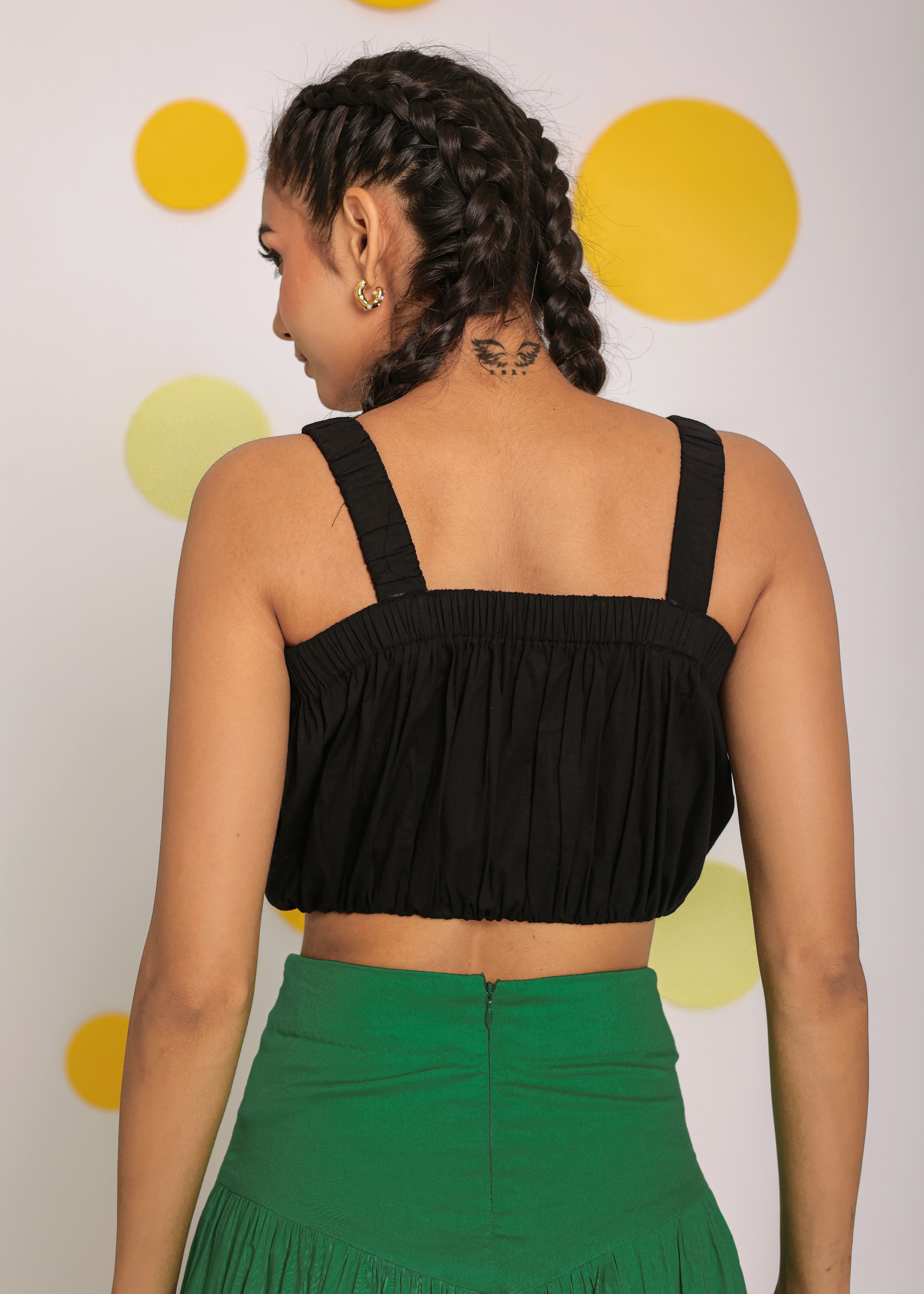 Solid Black Sleeveless Summer Cotton Crop Top - Kaoribyshreya