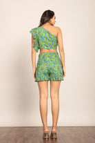 Green Western Cord-Set - Bust Fitted Top and Fitted Skirt - Kaoribyshreya