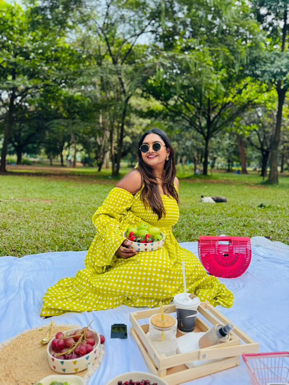 Green Checks 3 Way Styling Volume Sleeves Midi Dress